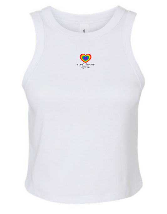 Steel House Cycle Rainbow Heart Cropped Tank